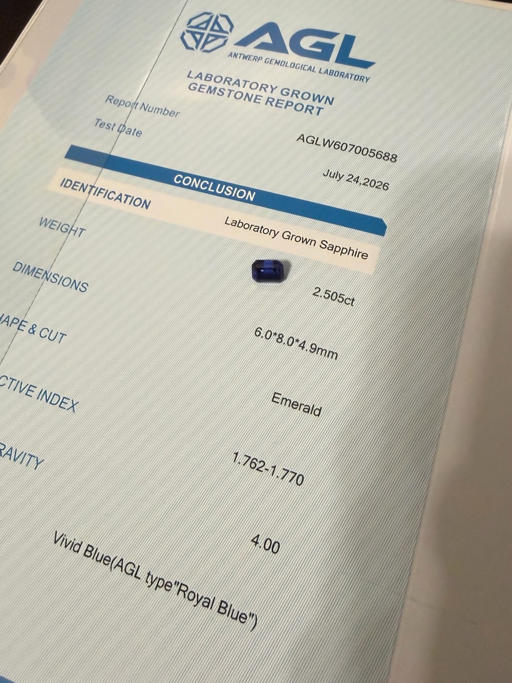 2.5 ct Lab grown Emerald cut Sapphire